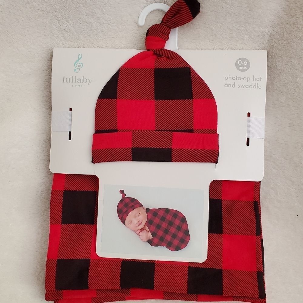 🇺🇸NEW Buffalo Plaid Baby Hat and Swaddle Blanket